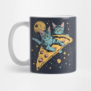 Retro futuristic cats on pizzas in space Mug